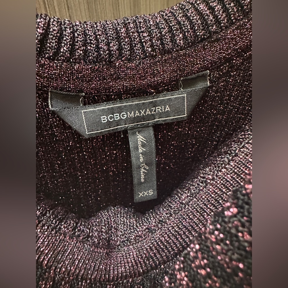 BCBGMaxAzria Metallic Plum Off-Shoulder Maxi Dress